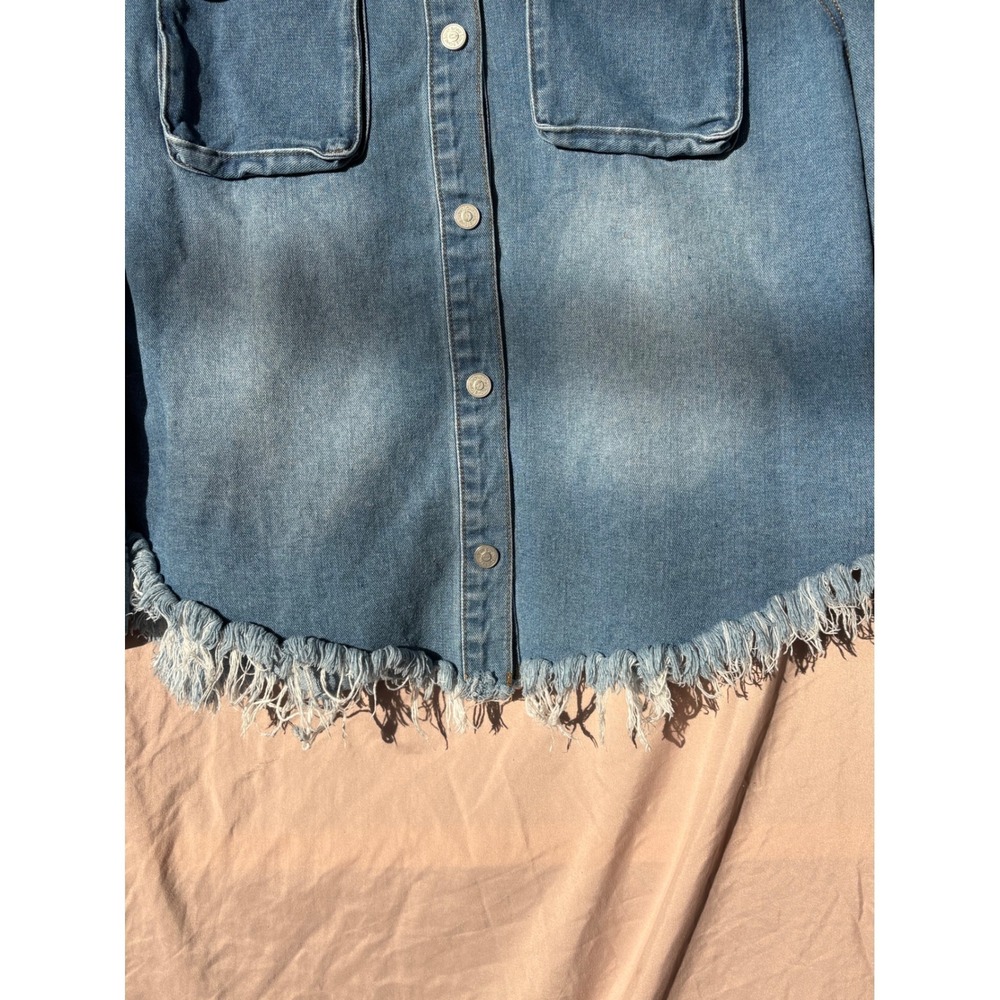 One5One Denim Jacket 100% Cotton Plus 2X Frayed Raw Hem Button Front Shirt - Picture 8 of 11